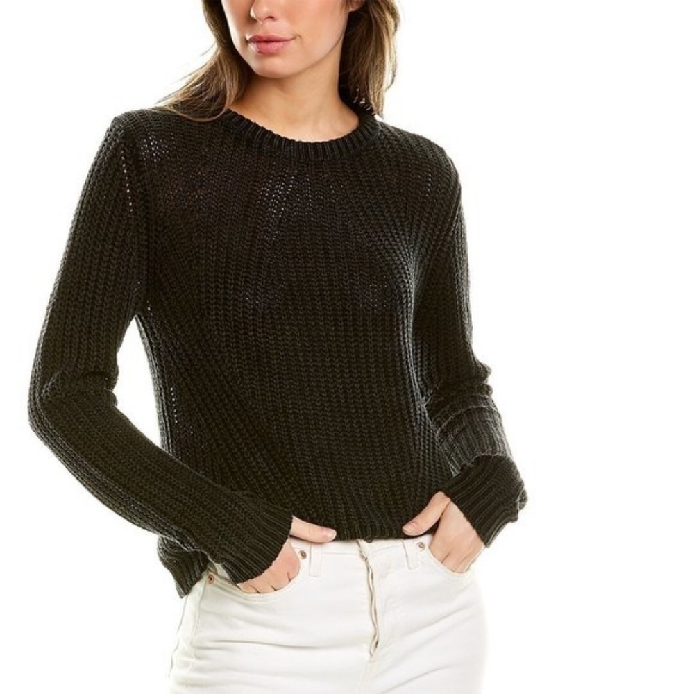 Bella Dahl knitted Mock Neck Linen-Blend Sweater women's SZ Large L black